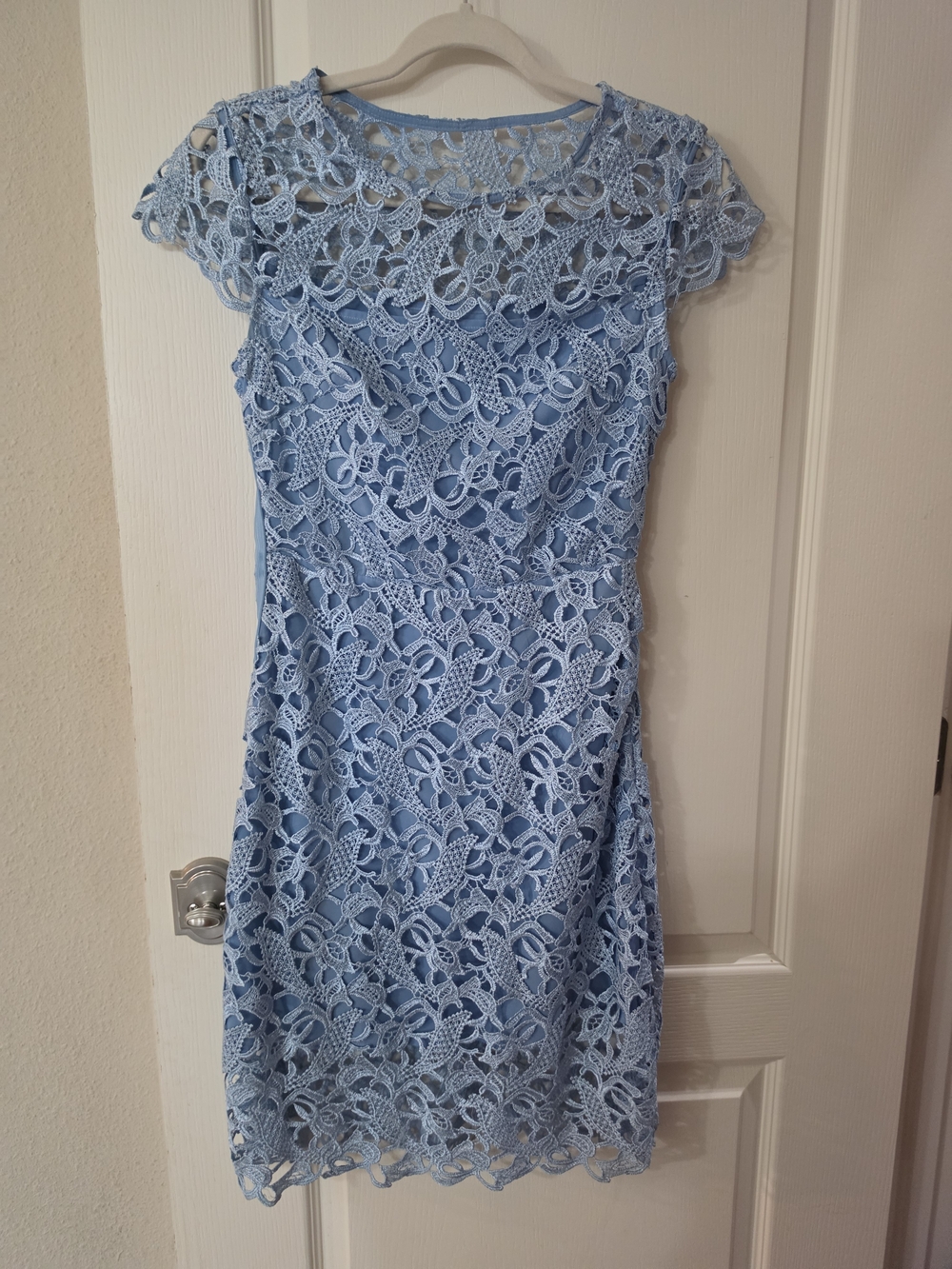 Light Blue Lace Cap-Sleeve Dress